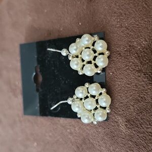 Circle of White Pearls dangle Pierced Earrings. Restyled Vintage. Very Pretty.